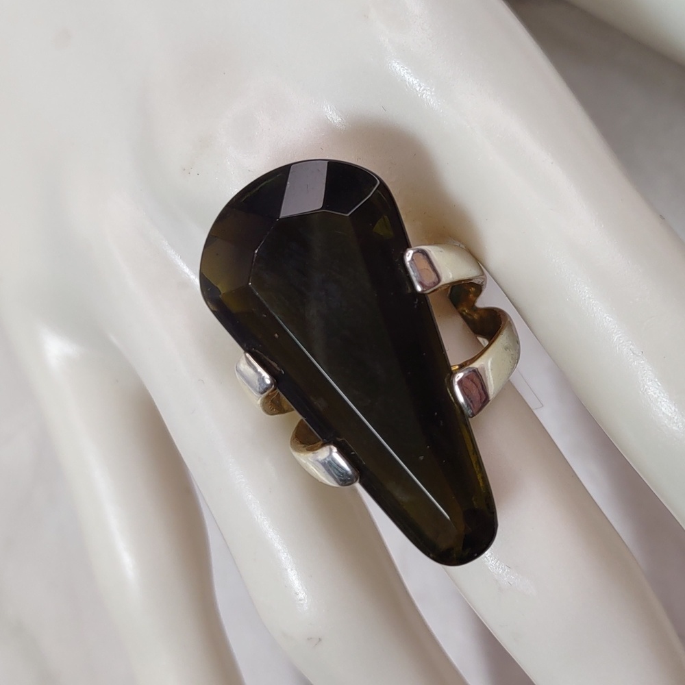 Stunning Olivine Two-Tone Statement Ring